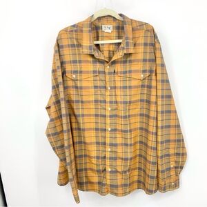 LL Bean Men Size XXXL Shirt Button Down Top Long‎ Sleeve Yellow Plaid Nylon